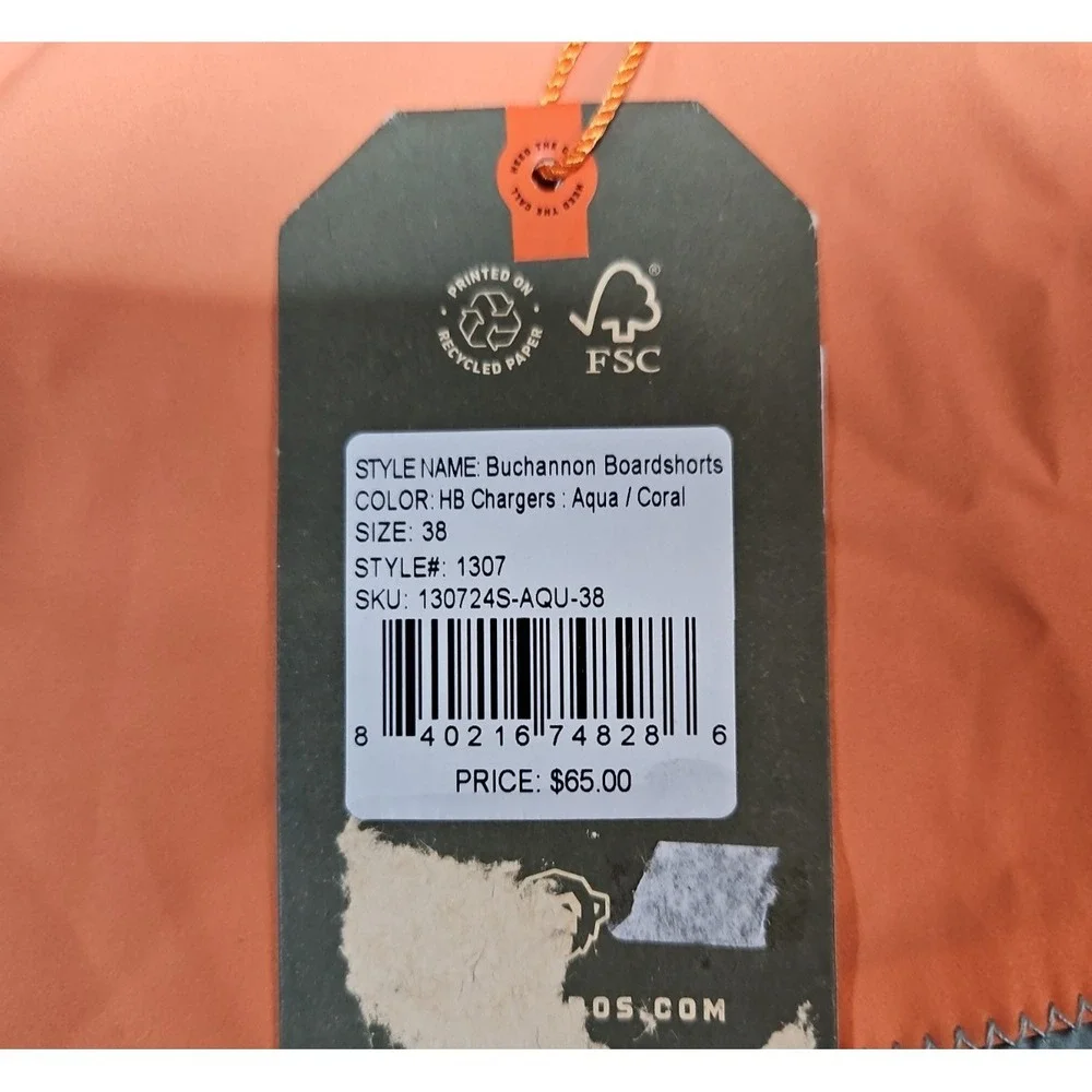 Howler Brothers Mens Orange Blue Color Block Board Shorts Size 38 NWT